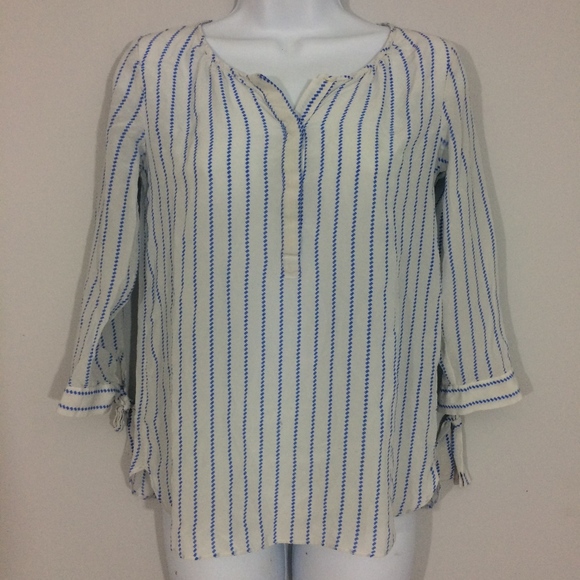 Massimo Dutti Tops - Massimo Dutti Womens Sz 2 White & Blue Boho Top